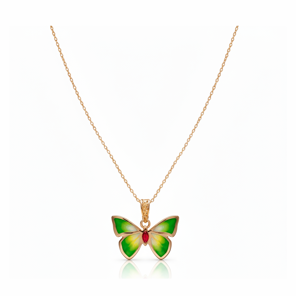 Emerald Flutter 92.5 Sterling Silver Butterfly Pendant Necklace