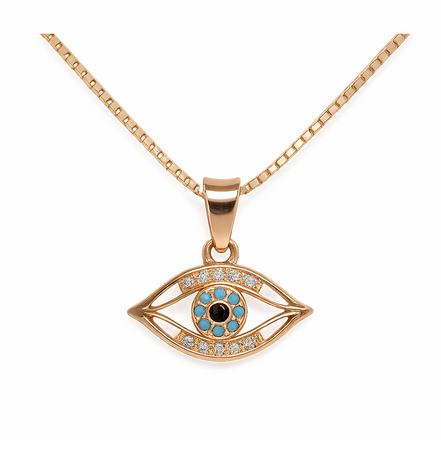 925 Silver Rose Gold Plated Aura Guard Evil Eye Pendant with Chain