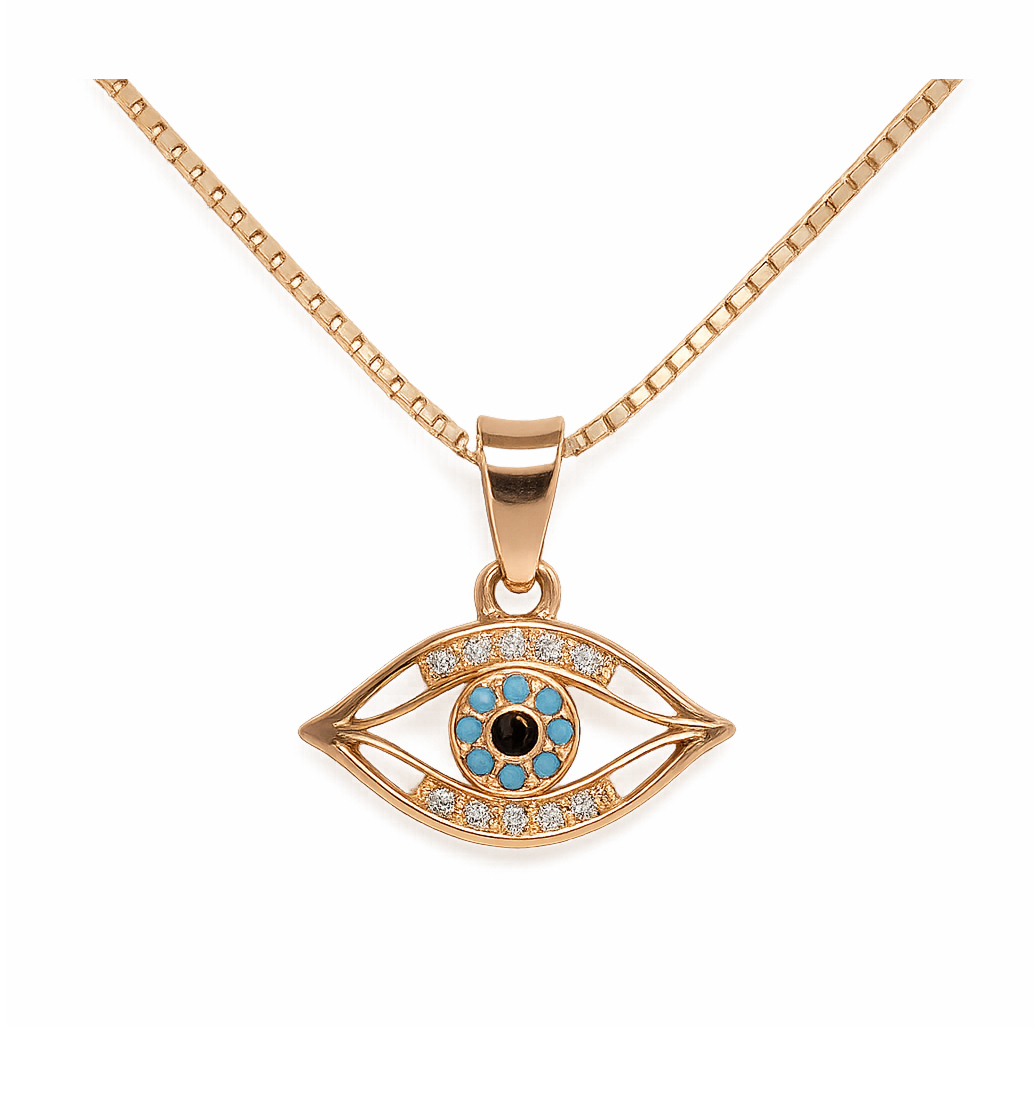 925 Silver Rose Gold Plated Aura Guard Evil Eye Pendant with Chain