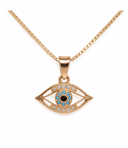 925 Silver Rose Gold Plated Aura Guard Evil Eye Pendant with Chain