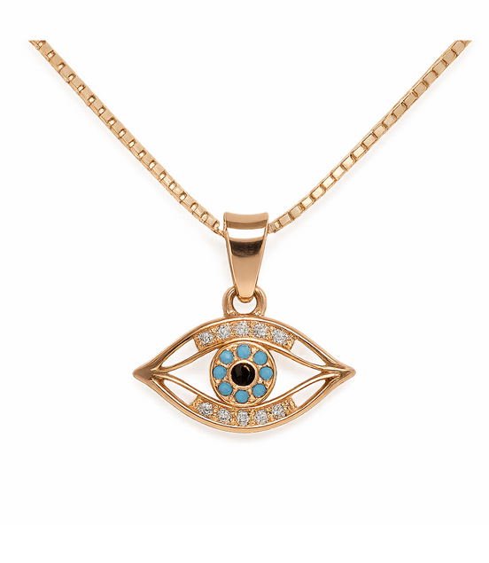 925 Silver Rose Gold Plated Aura Guard Evil Eye Pendant with Chain