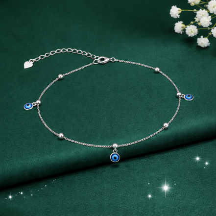 Ethereal Evil Eye Silver Payal (Pair)