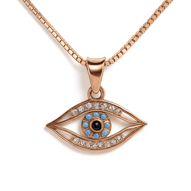 925 Silver Rose Gold Plated Aura Guard Evil Eye Pendant with Chain