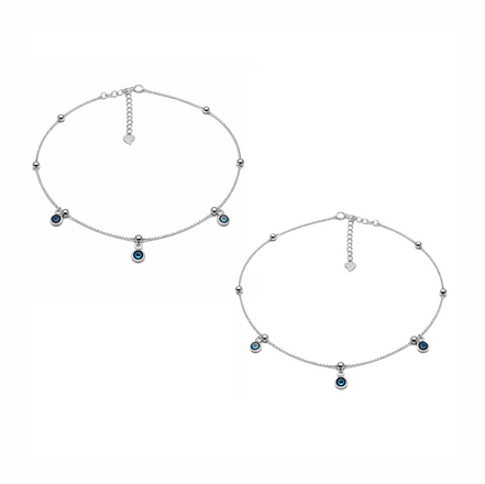 Ethereal Evil Eye Silver Payal (Pair)