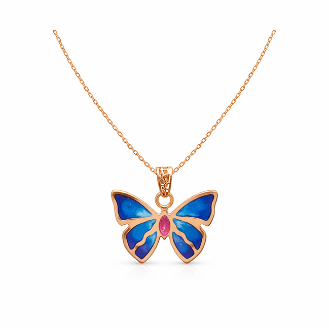 Sapphire Flutter 92.5 Sterling Silver Butterfly Pendant Necklace