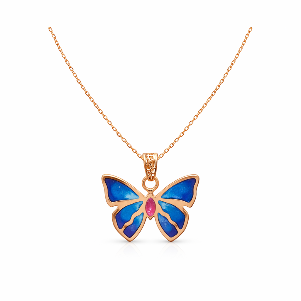 Sapphire Flutter 92.5 Sterling Silver Butterfly Pendant Necklace