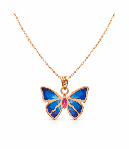Sapphire Flutter 92.5 Sterling Silver Butterfly Pendant Necklace