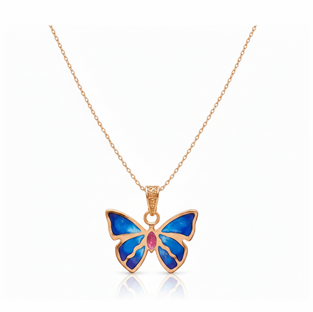 Sapphire Flutter 92.5 Sterling Silver Butterfly Pendant Necklace