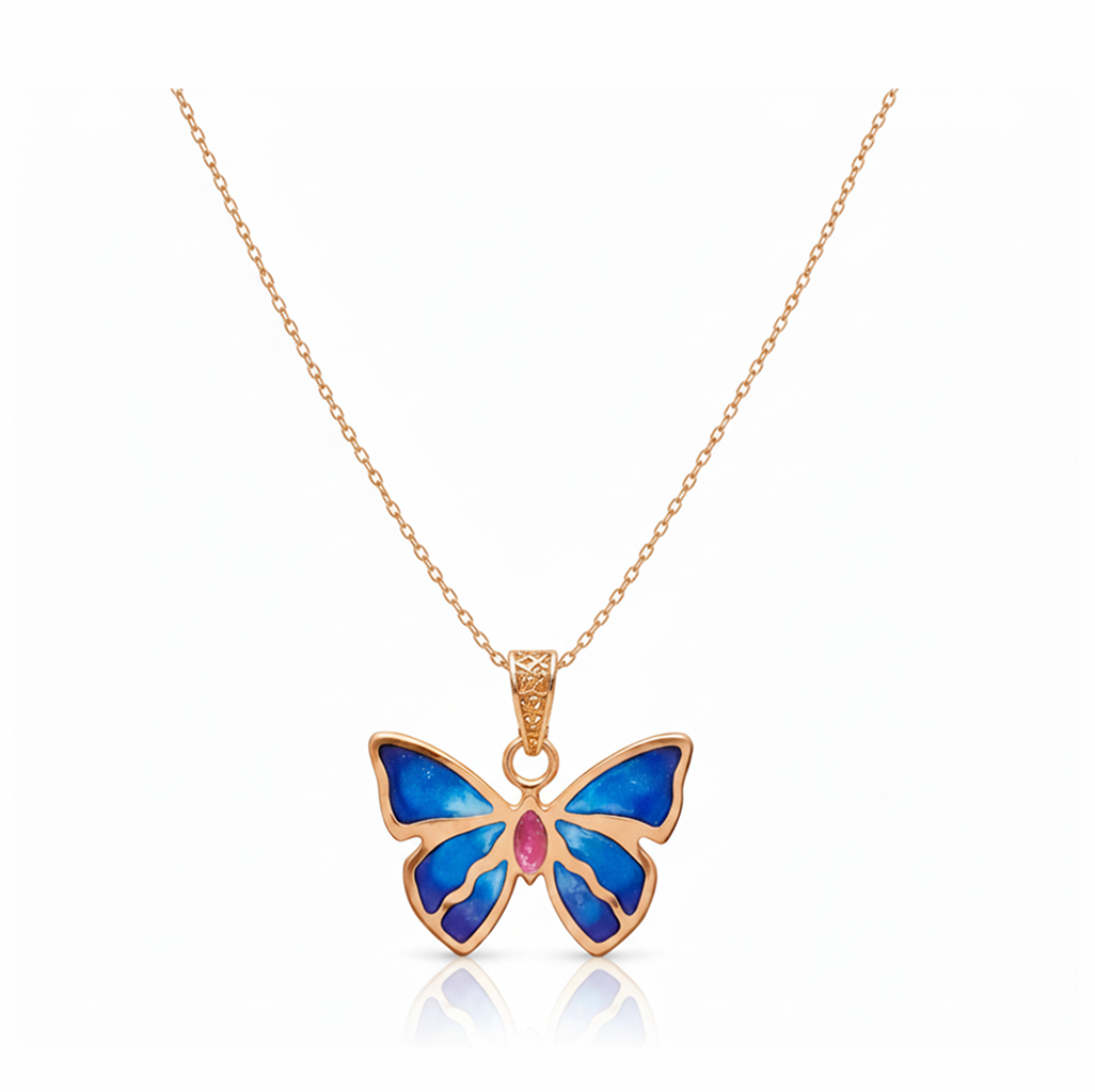 Sapphire Flutter 92.5 Sterling Silver Butterfly Pendant Necklace