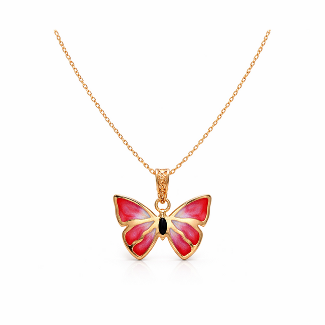 Crimson Flutter 92.5 Sterling Silver Butterfly Pendant Necklace