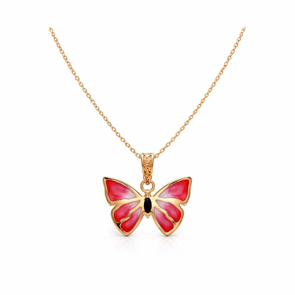Crimson Flutter 92.5 Sterling Silver Butterfly Pendant Necklace