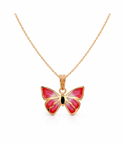Crimson Flutter 92.5 Sterling Silver Butterfly Pendant Necklace