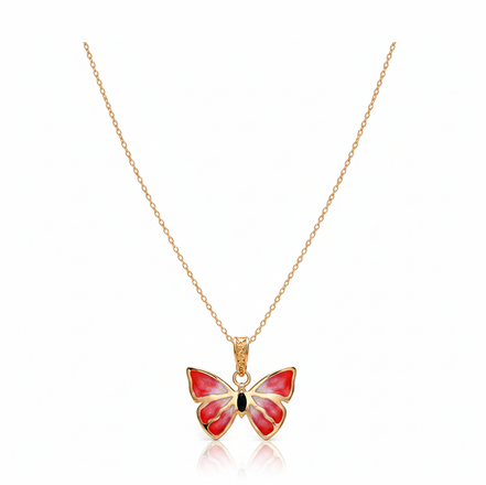 Crimson Flutter 92.5 Sterling Silver Butterfly Pendant Necklace
