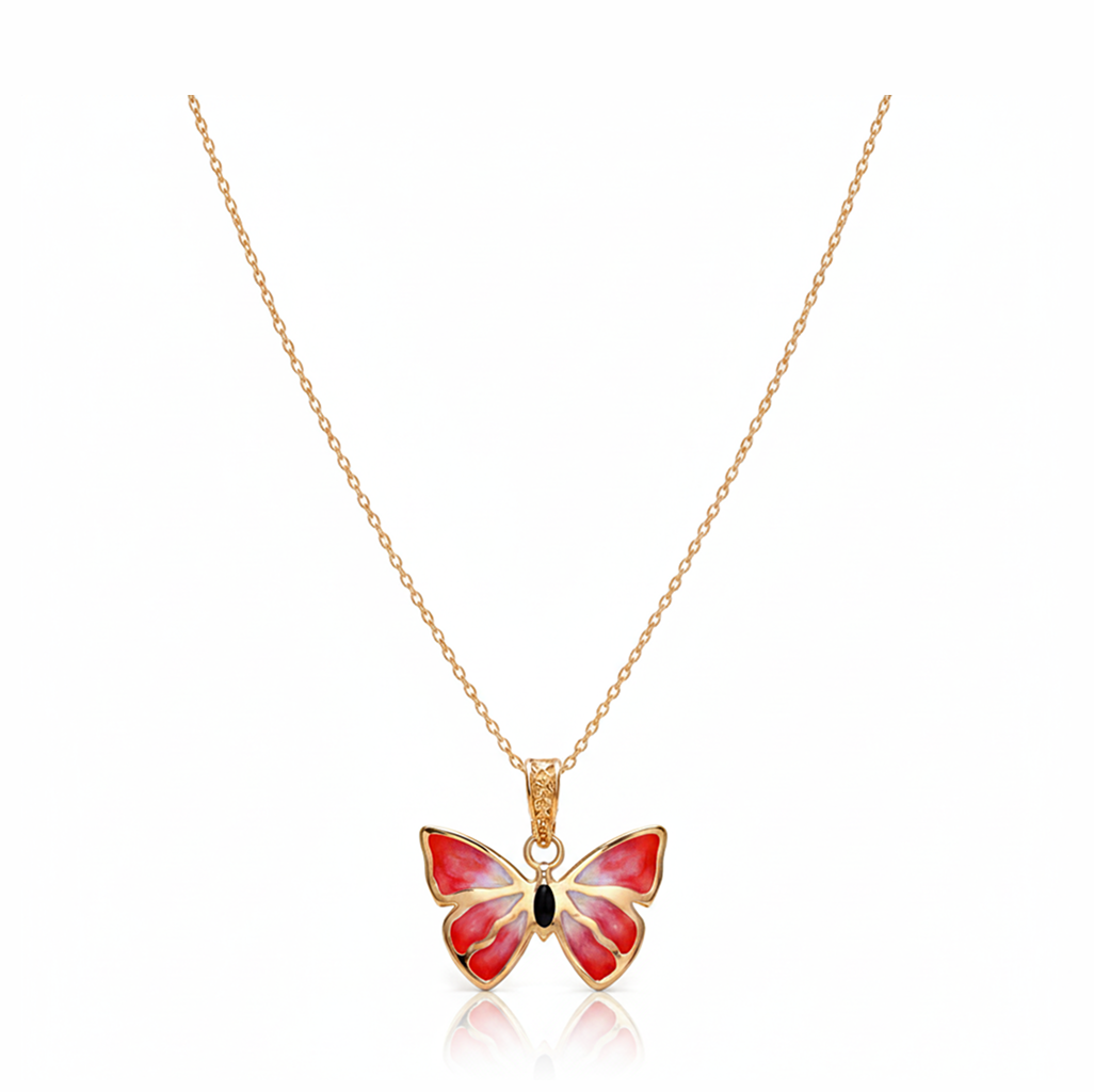 Crimson Flutter 92.5 Sterling Silver Butterfly Pendant Necklace