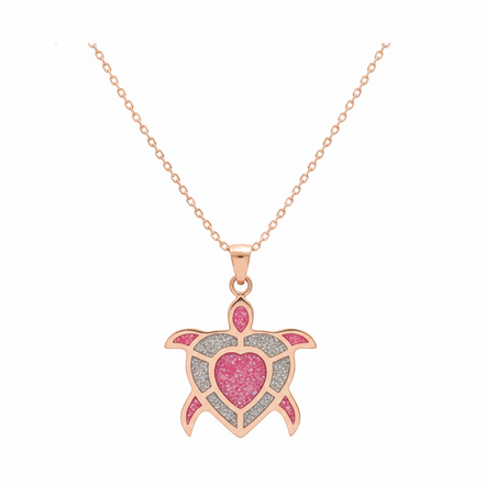 Blush Heart Turtle 92.5 Sterling Silver Pendant with Chain