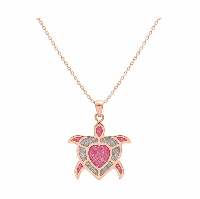 Blush Heart Turtle 92.5 Sterling Silver Pendant with Chain