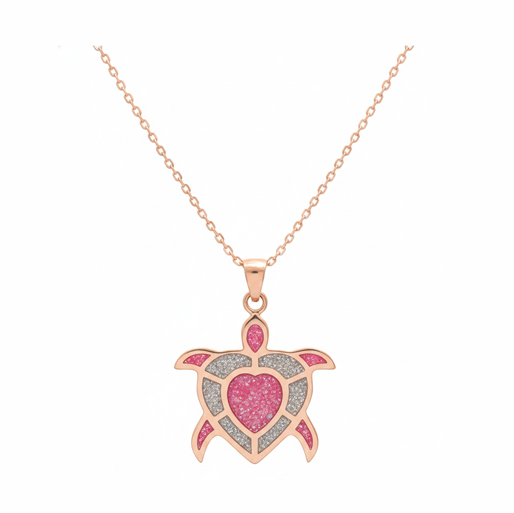 Blush Heart Turtle 92.5 Sterling Silver Pendant with Chain
