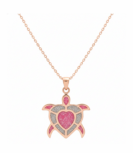 Blush Heart Turtle 92.5 Sterling Silver Pendant with Chain