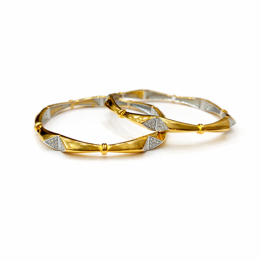Luxe Two-Tone Diamond-Cut 925 Silver Bangle Pair