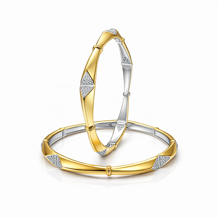 Luxe Two-Tone Diamond-Cut 925 Silver Bangle Pair