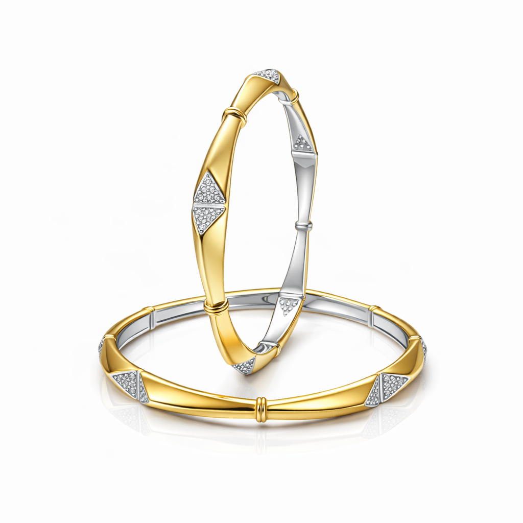 Luxe Two-Tone Diamond-Cut 925 Silver Bangle Pair