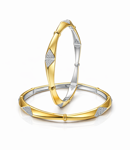 Luxe Two-Tone Diamond-Cut 925 Silver Bangle Pair