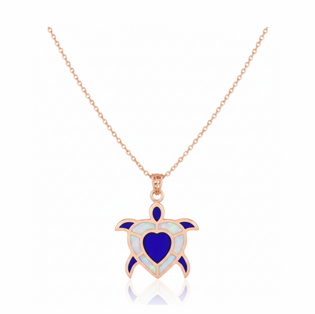 Sapphire Heart Turtle 92.5 Sterling Silver Pendant with Chain
