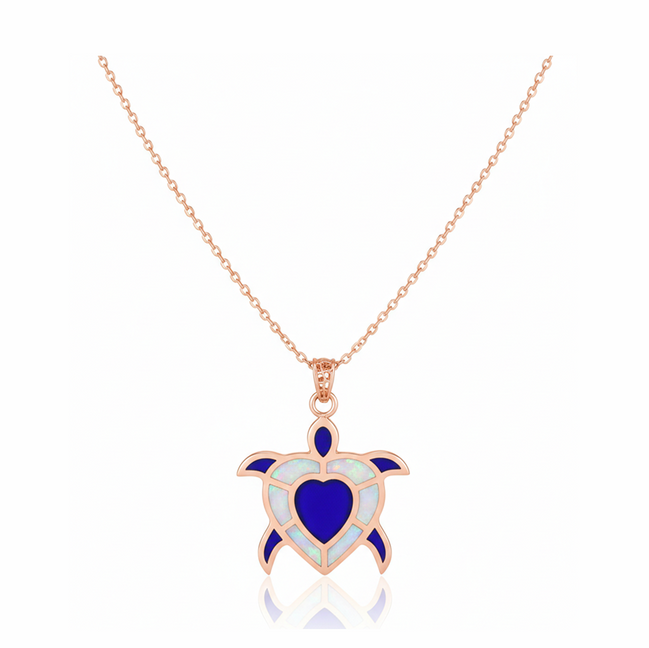 Sapphire Heart Turtle 92.5 Sterling Silver Pendant with Chain