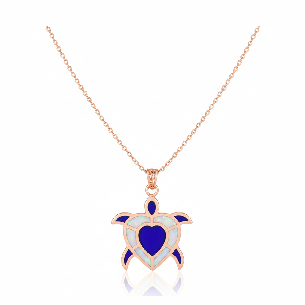 Sapphire Heart Turtle 92.5 Sterling Silver Pendant with Chain