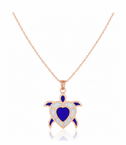 Sapphire Heart Turtle 92.5 Sterling Silver Pendant with Chain