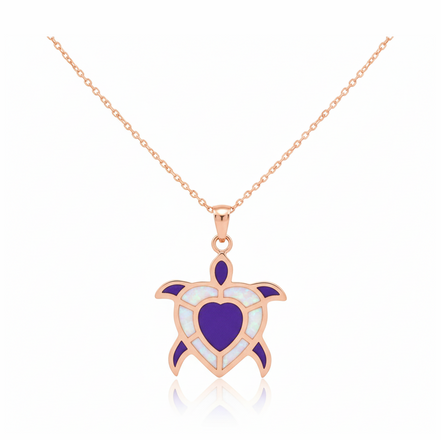 Amethyst Heart Turtle 92.5 Sterling Silver Pendant with Chain