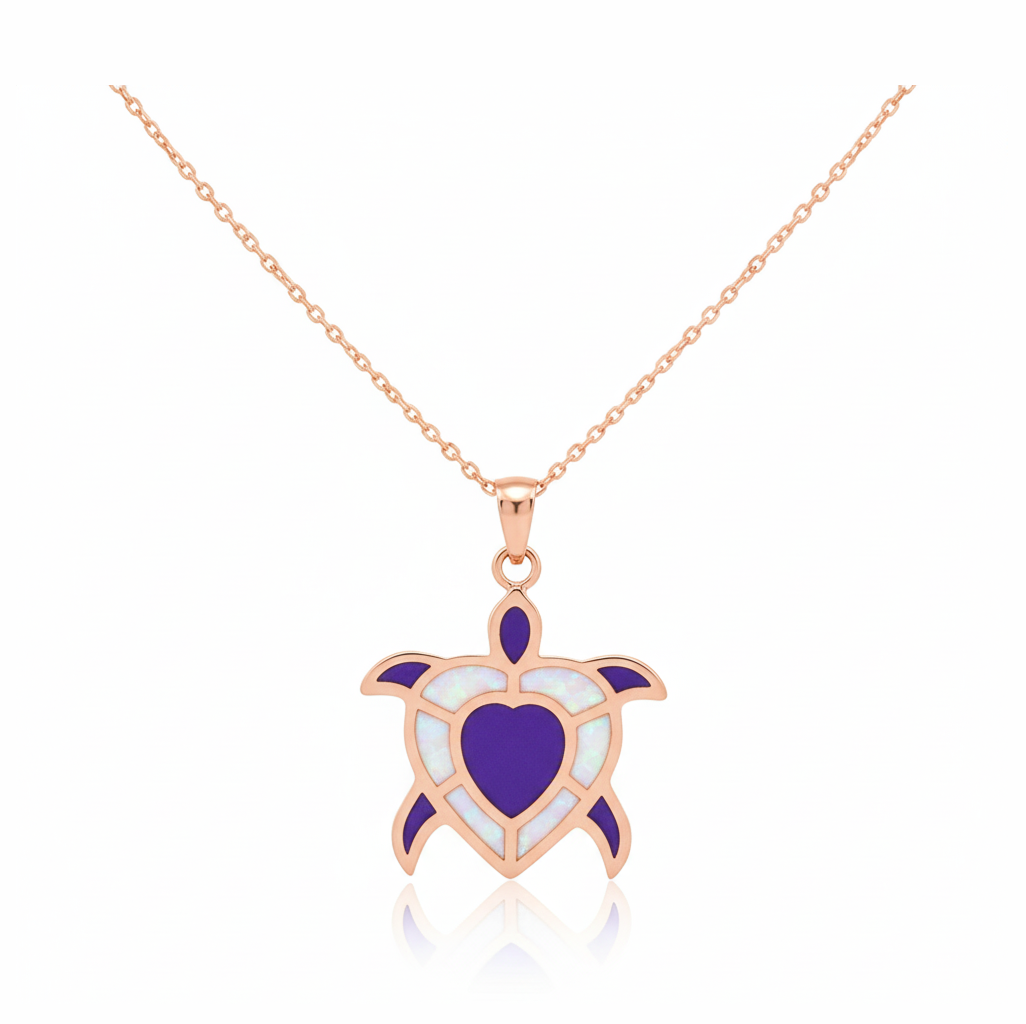 Amethyst Heart Turtle 92.5 Sterling Silver Pendant with Chain