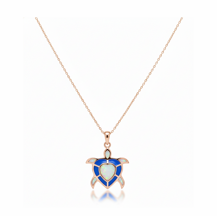 Ocean Glow Heart Turtle 92.5 Sterling Silver Pendant with Chain