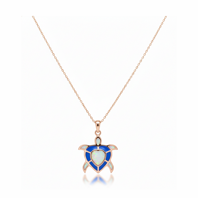 Ocean Glow Heart Turtle 92.5 Sterling Silver Pendant with Chain