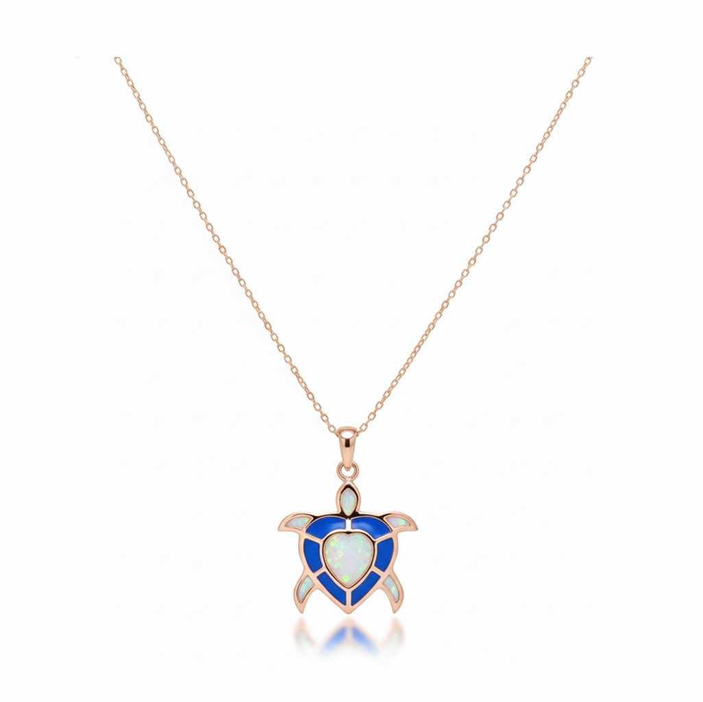 Ocean Glow Heart Turtle 92.5 Sterling Silver Pendant with Chain