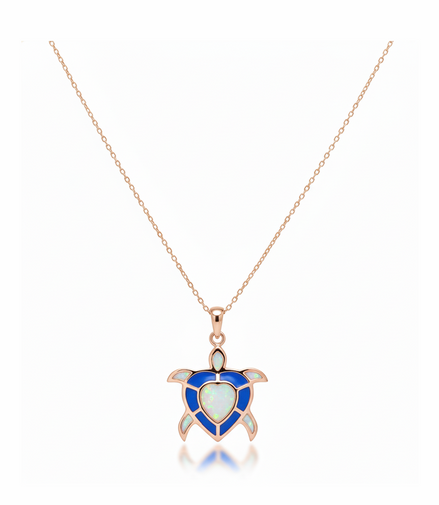 Ocean Glow Heart Turtle 92.5 Sterling Silver Pendant with Chain