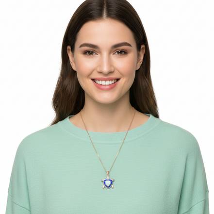 Ocean Glow Heart Turtle 92.5 Sterling Silver Pendant with Chain