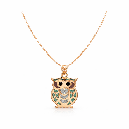 Emerald Wisdom Owl 92.5 Sterling Silver Pendant with Chain