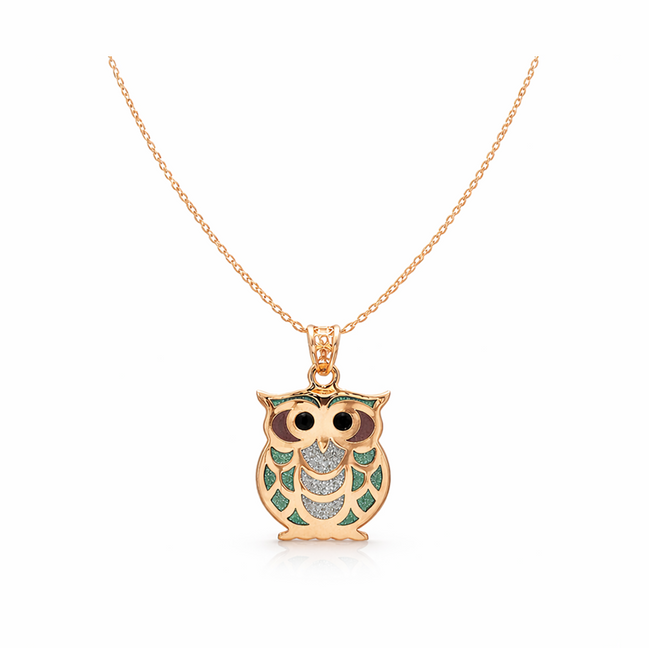 Emerald Wisdom Owl 92.5 Sterling Silver Pendant with Chain