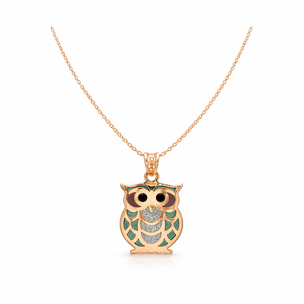 Emerald Wisdom Owl 92.5 Sterling Silver Pendant with Chain