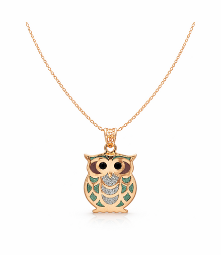 Emerald Wisdom Owl 92.5 Sterling Silver Pendant with Chain