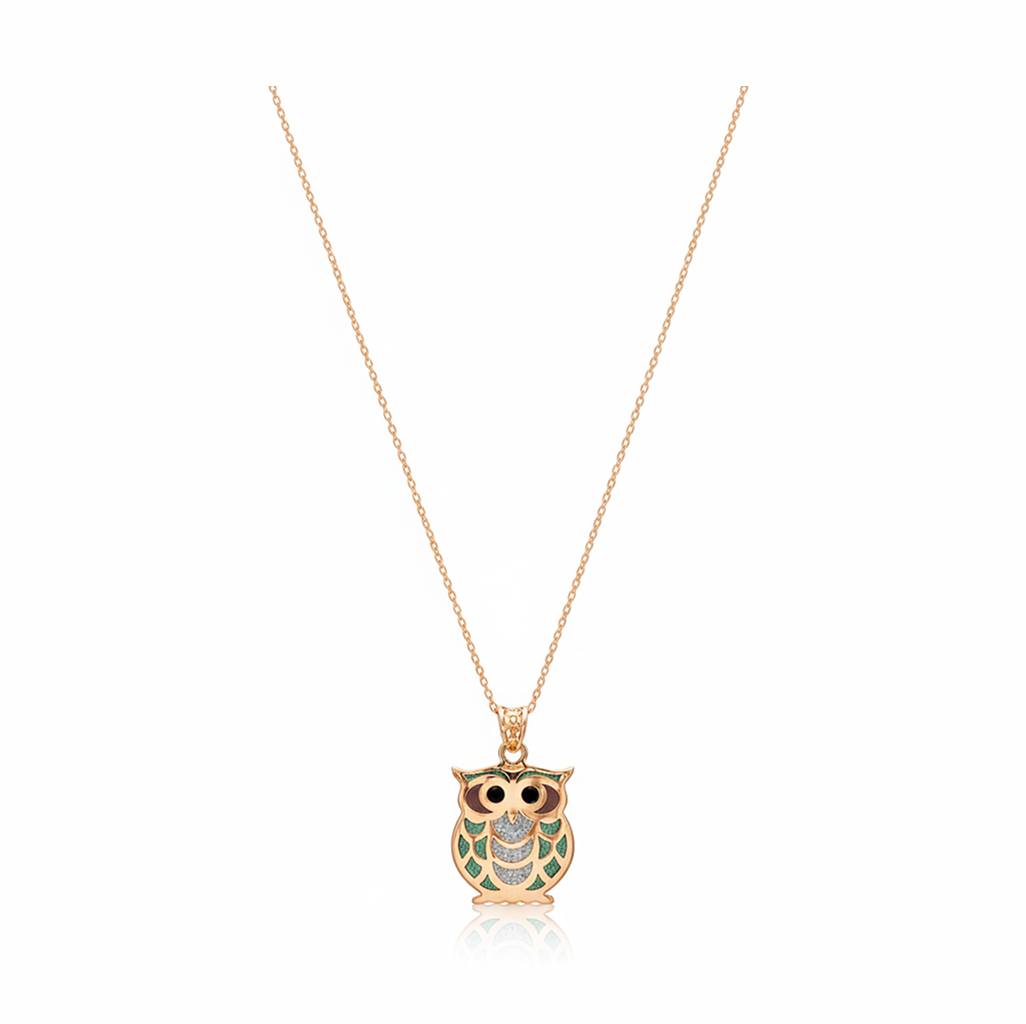 Emerald Wisdom Owl 92.5 Sterling Silver Pendant with Chain
