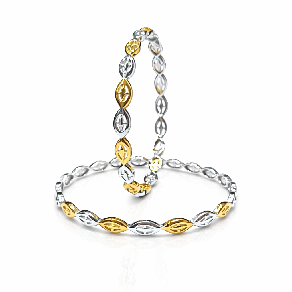 Elara Leaf Two-Tone 925 Silver Bangle Pair