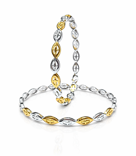 Elara Leaf Two-Tone 925 Silver Bangle Pair