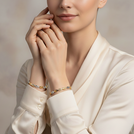 Elara Leaf Two-Tone 925 Silver Bangle Pair