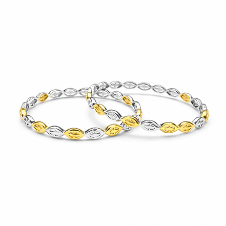 Elara Leaf Two-Tone 925 Silver Bangle Pair