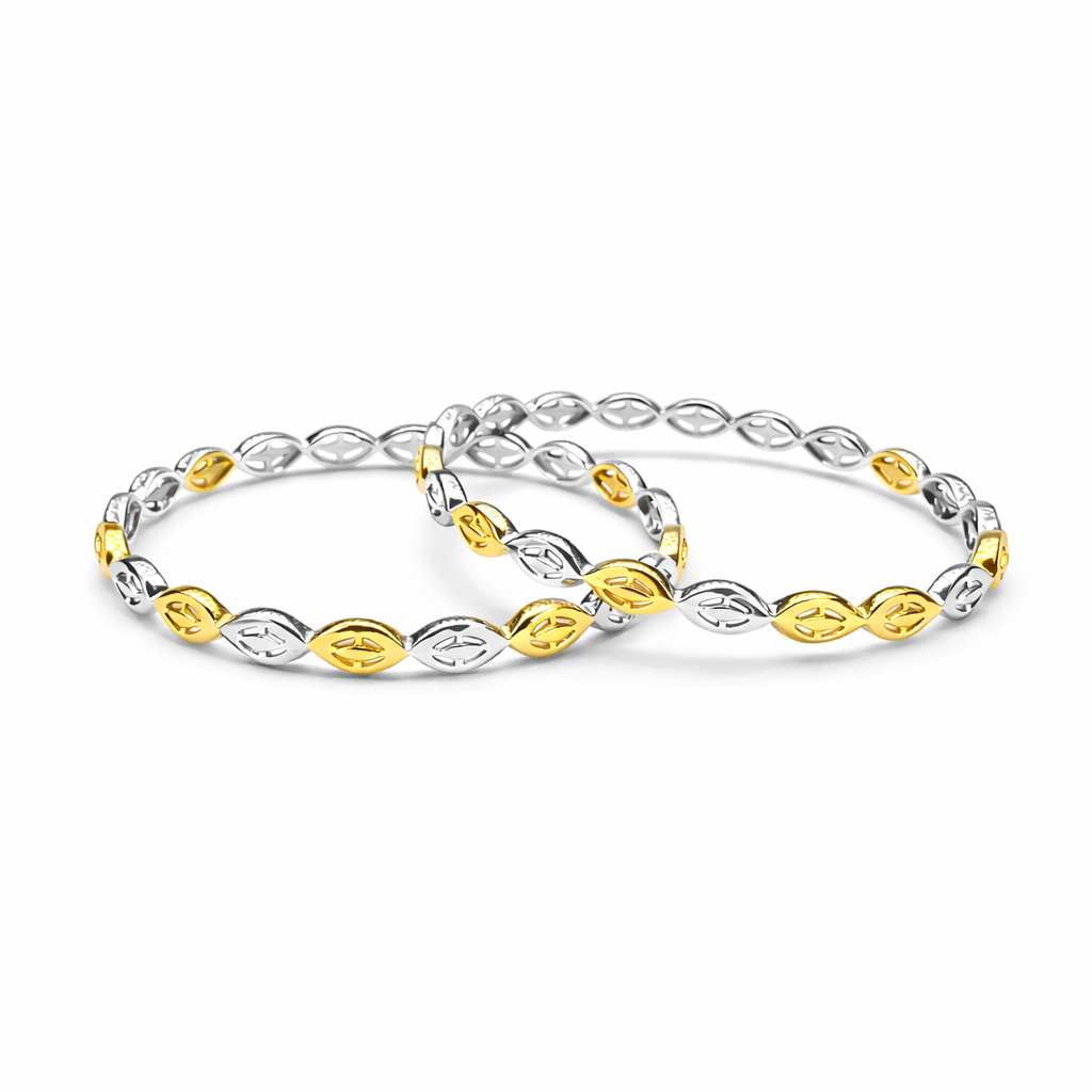 Elara Leaf Two-Tone 925 Silver Bangle Pair