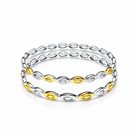 Elara Leaf Two-Tone 925 Silver Bangle Pair