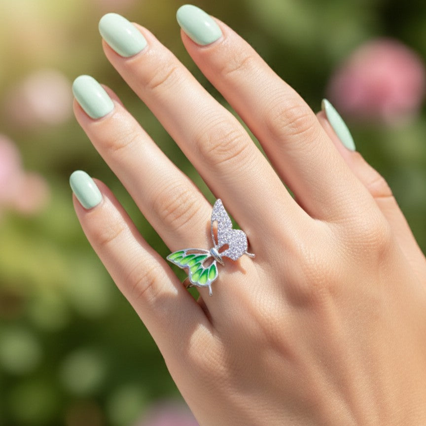 Verdant Wings Pave Ring