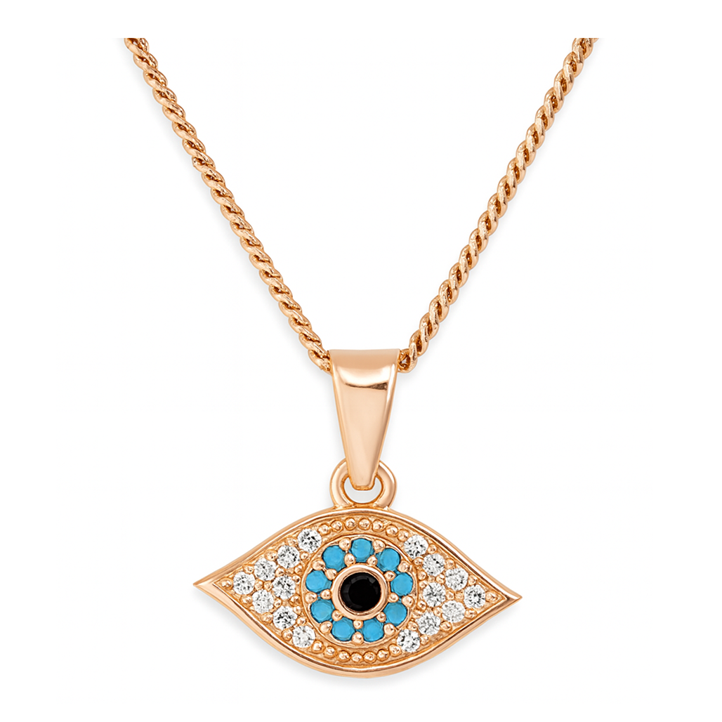 925 Silver Rose Gold Plated Auralis Evil Eye Turquoise & Cubic Zirconia Pendant with Chain